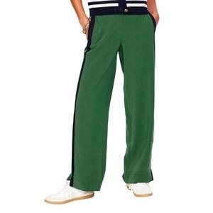 NEW BODEN side stripe pull-on pants in pine with navy stripe